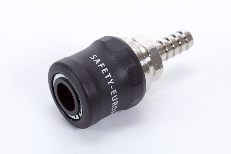 Sockets, barbed hose connection, European profile, safety connection