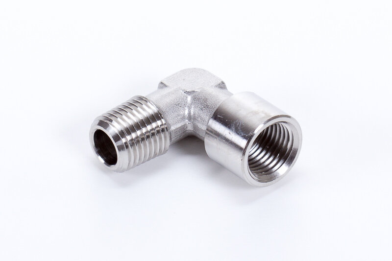 Elbow pipe joints, 1 x female thread, 1 x male thread, conical