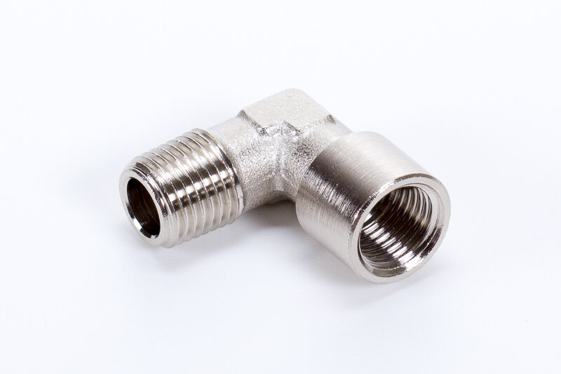 Elbow pipe joints, 1 x female thread, 1 x male thread, conical