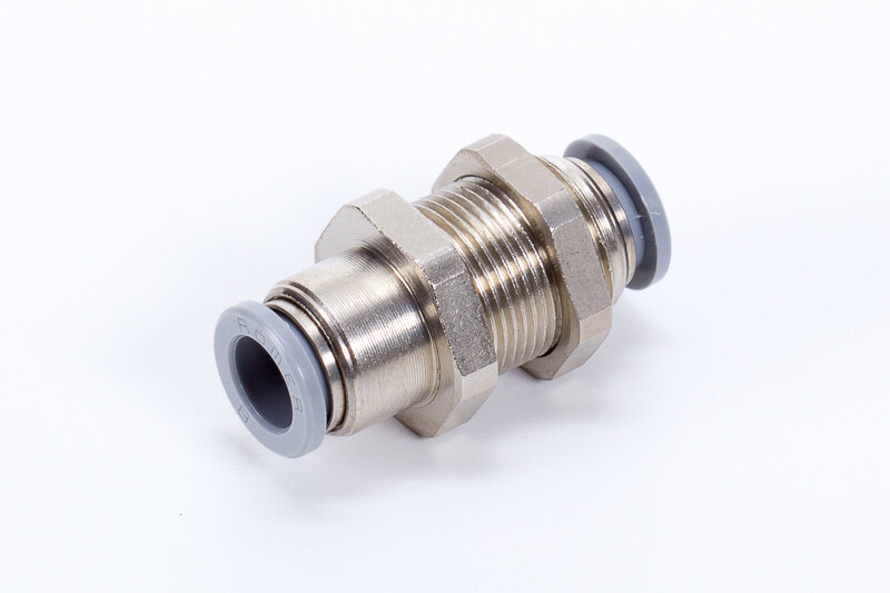 Straight bulkhead fittings, push-in connections, metal